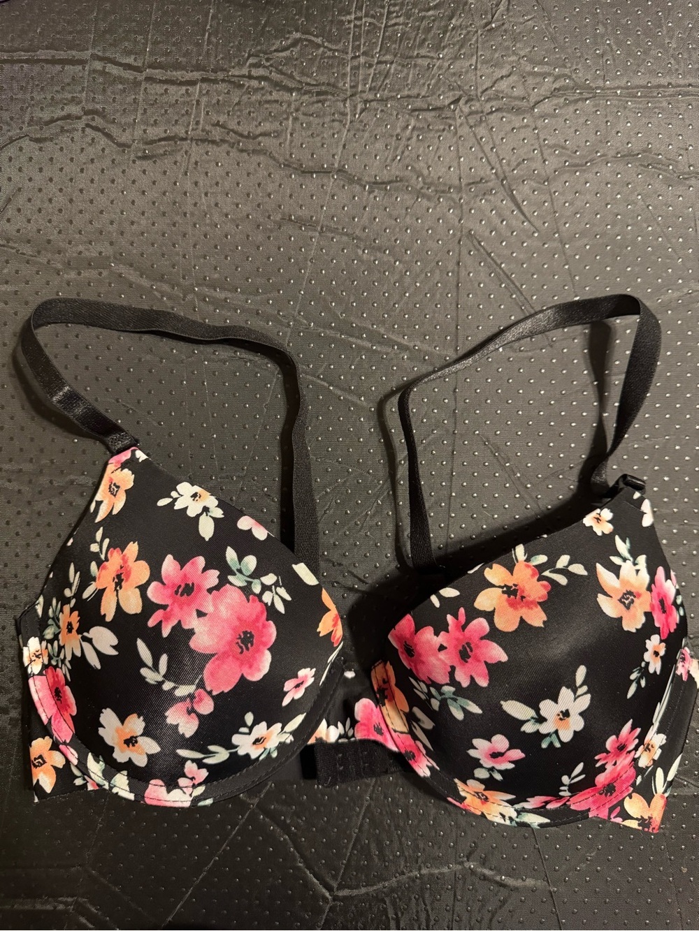 Prima Valentina Black Floral Push-Up Padded Bra with Pink & Peach Blooms